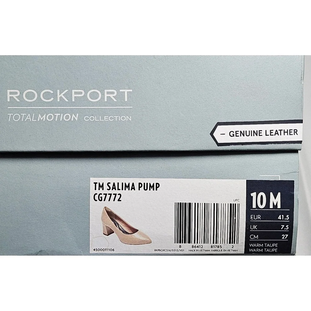 Rockport Total Motion Salima Pump Warm Taupe Patent Leather Block Heel Women 10M